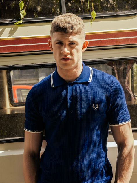 Fred Perry | Reissues Menswear Spring Summer 2015 | StudioSmall Men’s Polo Shirt Style, Classic Sports T-shirt With Polo Collar, Fred Perry Outfit Men, Fred Perry Style, Fred Perry Outfit, 60s Polo Shirt, Polo Outfit Men, Fred Perry Polo, Polo Shirt Outfits