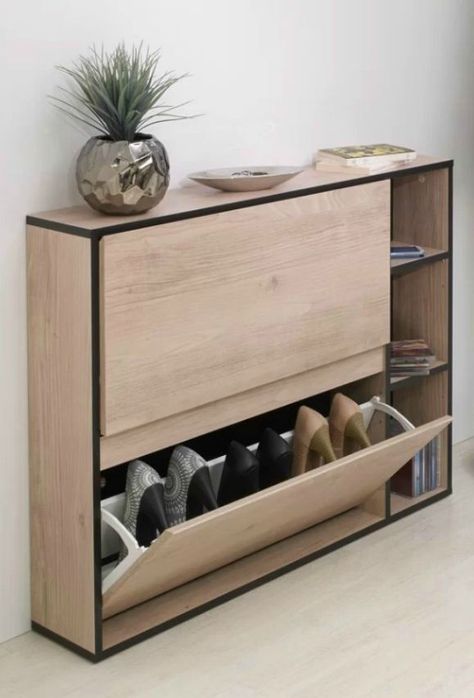 12 brilliant shoe storage ideas that will keep your footwear organized -  This compact shoe cabinet provides two drawers that slant forward to open, keeping shoes in place and making it easy to find the pair you want. Shoe Rack For Small Spaces, Shoe Cabinet Design, Shoe Storage Ideas, Shoe Drawer, Closet Shoe, Closet Shoe Storage, Corner Storage, Rack Design, Shoe Storage Cabinet