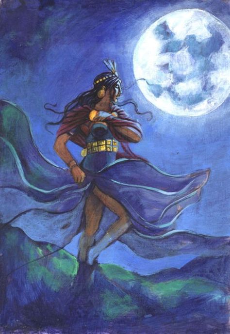 Mama Quilla or Mama Killa ("Mother Moon", hispanicized spelling Mama Quilla), in Inca mythology and religion, was the third power and goddess of the moon. She was the older sister and wife of Inti, daughter of Viracocha and mother of Manco Cápac and Mama Uqllu (Mama Ocllo), mythical founders of the Inca empire and culture. She was the goddess of marriage and the menstrual cycle, and considered a defender of women. She was also important for the Inca calendar. Myths surrounding Mama Killa... Goddess Of Marriage, Mother Moon, The Older Sister, Inca Tattoo, The Menstrual Cycle, Goddess Of The Moon, Inca Empire, History Facts Interesting, Epic Story