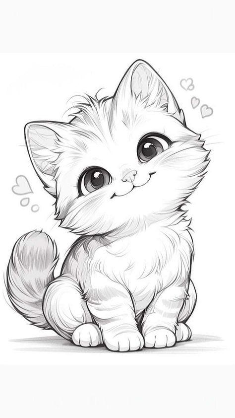 [ save & follow ] - (◍•ᴗ•◍) Kitten Playing, Baby Animal Drawings, Kitten Drawing, Kids Printables, Boho Art Drawings, Cat Drawings, Easy Love Drawings, Ball Of Yarn, Cute Cartoon Drawings