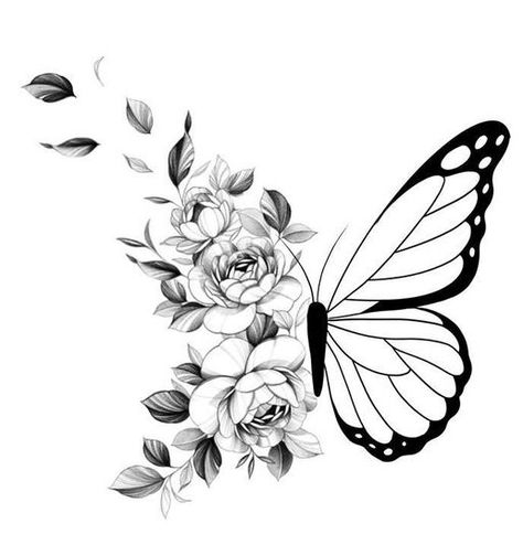 Dainty Butterfly Tattoos, Butterfly Flower Tattoo, Design A Tattoo, Tattoo Bunt, Butterfly With Flowers, Butterfly With Flowers Tattoo, Unique Butterfly Tattoos, Cute Matching Tattoos, Cute Hand Tattoos