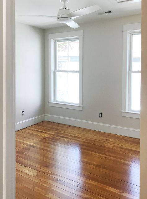 refinished pine floors upstairs bedroom white fan Floor Bedroom Ideas, Pine Wood Flooring, Hardwood Floor Colors, White Wood Floors, Heart Pine Flooring, Young House, Heart Pine, Young House Love, Refinishing Floors