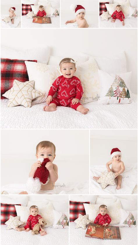 Christmas Photoshoot 1 Year, Infant Xmas Photo Ideas, At Home Christmas Photoshoot Family Pajamas, Diy At Home Christmas Photoshoot Kids, 6 Month Christmas Photoshoot, Family Christmas Pictures Studio Mini Sessions, Simple Christmas Photos, Infant Christmas Photoshoot, One Year Old Christmas Photos