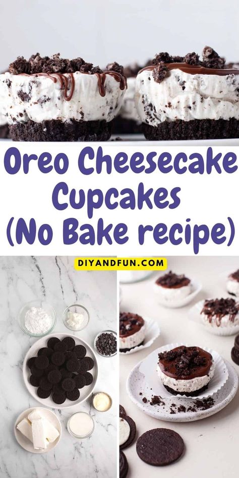 Oreo Cheesecake Cupcakes No Bake, a simple and delicious three layer dessert made with a cookie crust and creamy cheesecake filling. Oreo No Bake Cheesecake Cups, Mini Oreo Cheesecake Cupcakes, Cheesecake Cupcakes No Bake, No Bake Oreo Cheesecake Bites, Mini Oreo Cheesecake Bites, Oreo Cheesecake Cups, Oreo Cheesecake Cupcakes, Cheesecake Cupcakes Recipe, Layer Dessert