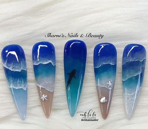 Shark Themed Nails, Shark Nail Designs, Shark Nail Art, Shark Nails, Themed Nails, Dope Nail Designs, Whale Shark, Chic Nails, Dope Nails