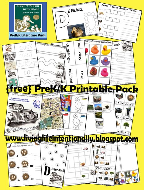 Make Way for Ducklings Pre-K Printable Pack from Living Life Intentionally (now 123Homeschool4Me) Animal Habitats Preschool Free Printable, Duckling Gets A Cookie Activities, Duckling Theme Classroom, Make Way For Ducklings Activities, Duck Books Preschool, Make Way For Ducklings, 123 Homeschool 4 Me, Free Worksheets For Kids, Free Homeschool Printables