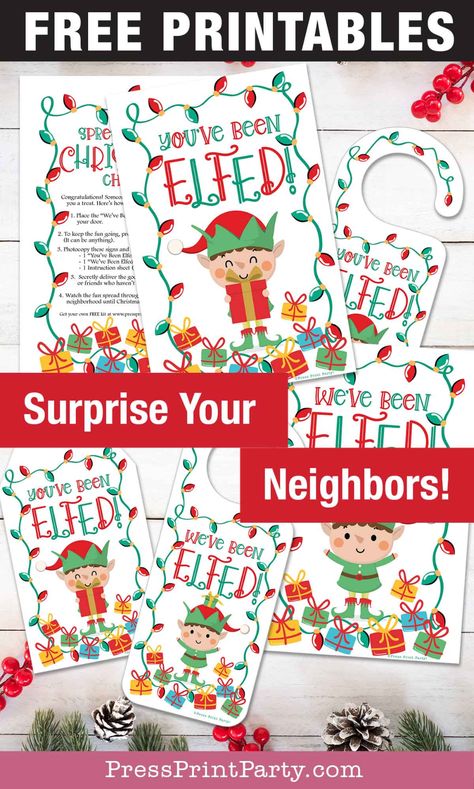 Elfed Neighbors Gifts Ideas, You've Been Elfed Ideas, Best Family Christmas Movies, You've Been Jingled, You've Been Elfed, Christmas Games To Play, Free Christmas Tags, Anonymous Gifts, Been Booed