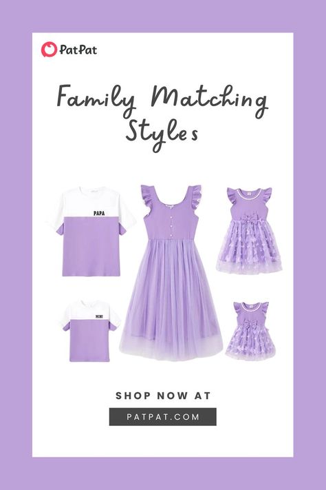 Create picture-perfect moments with PatPat's family matching outfits. Ideal for family photos or casual outings with the family, these coordinated looks add style and harmony to your gatherings. Explore a range of options to find the perfect family outfit ideas that suit your family's vibe. Shop coordinated styles for everyone at patpat.com. Family Outfit Ideas, Purple Dresses, Dress Sets, Create Picture, Family Matching Outfits, Mommy And Me Outfits, Perfect Family, Family Photo Outfits, Matches Fashion