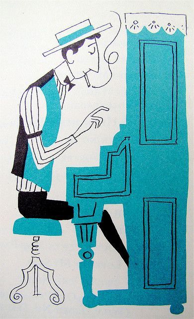 Arte Jazz, American Songs, Playing The Piano, Arte Peculiar, Jazz Art, Mid Century Illustration, Music Illustration, Piano Player, Mid Century Art