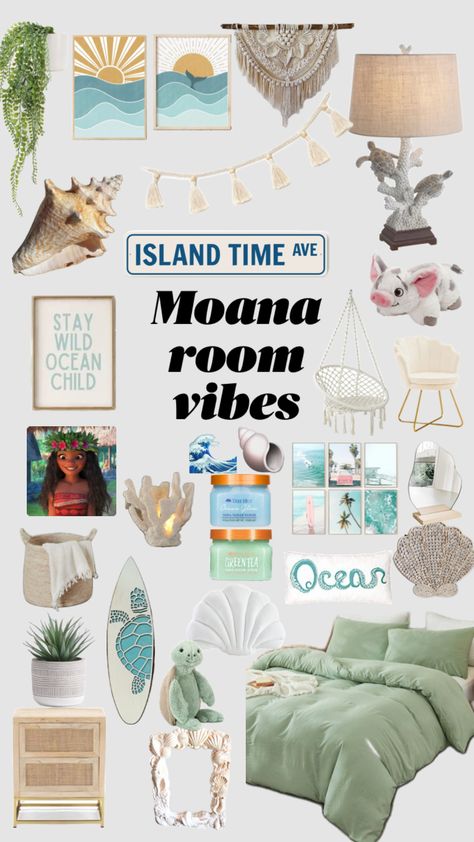 #moanabeachroomvibes Moana Room Decor, Vibe Rooms Ideas, Moana Room, Room Redecorating, Costal Bedroom, Surf Room Decor, Room Moodboard, Frozen Room, Beachy Room Decor