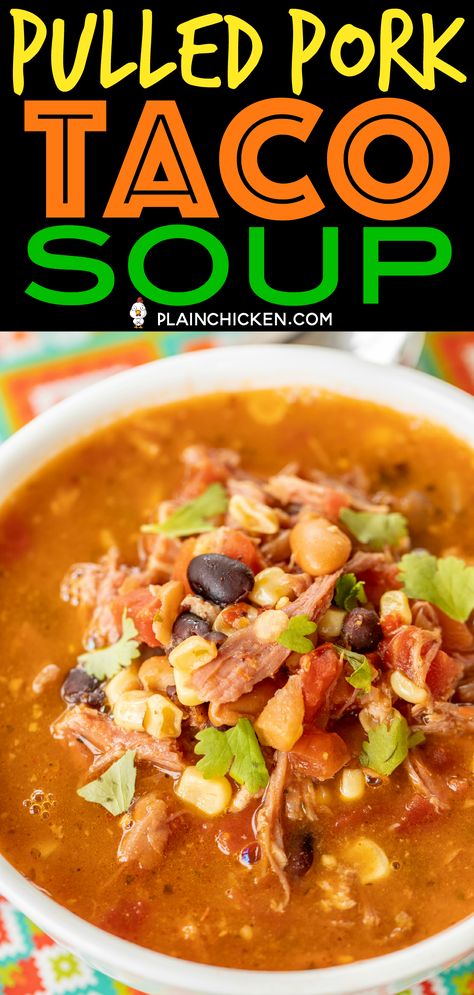 Pork Taco Soup, Ranch Seasoning Chicken, Pulled Pork Soup, Best Taco Soup, Freeze Leftovers, Pork Soup Recipes, Pork Taco, Thanksgiving Soups, Seasoning Chicken