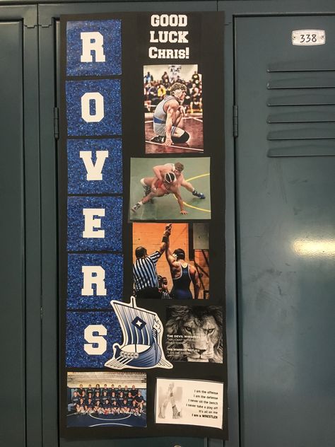 Wrestling locker signs, sports locker decorations Locker Sports Decorations, Decorating Lockers For Sports, Wrestling Locker Decorations, Wrestling Locker Signs, Senior Locker Decorations, Cheer Posters Ideas Signs Cheerleading, Locker Decorations For Sports, Sports Locker Decorations, Cheer Room