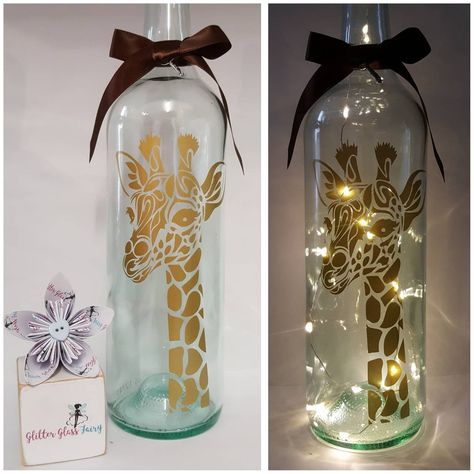 Giraffe theme Led Light Up Bottle Gift / African animals / Animal Lover / Home decor by GlitterGlassFairy on Etsy