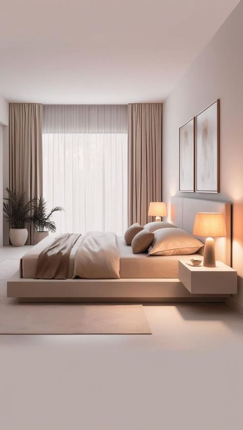 Modern Bedroom Aesthetic, Minimal Bedroom Design, Floating Nightstands, Contemporary Bedroom Design, Future Bedroom, Minimal Bedroom, Sophisticated Bedroom, Neutral Bedrooms, Zen Bedroom