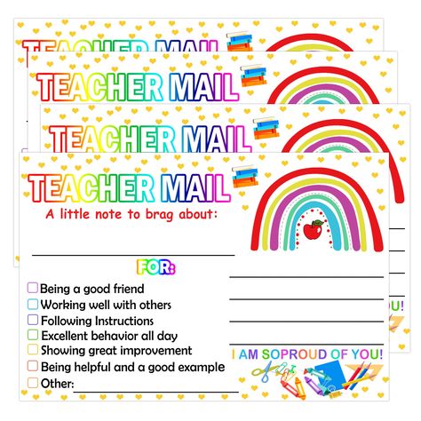 PRICES MAY VARY. You will receive 50pcs classroom reward cards, Rainbow Happy Mail Teacher Notes easy ways to send positive messages to parents, and communicate good student behavior and achievement. Each Good Behavior Incentive Motivational Cards 6 x 4 inches, blank back, is a colorful welcome back note for children and families, and also makes a good first impression on your new class of students. Positive postcards to reward good behavior can let your students know where they are doing well a Teacher Notes To Parents, Teacher Appreciation Notes, Classroom Reward System, Home Preschool, Classroom Incentives, Classroom Motivation, Motivational Notes, Behavior Incentives, Notes To Parents