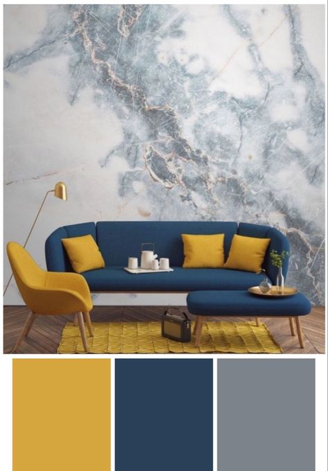 Yellow Chinoiserie, Mustard Living Rooms, Blue And Yellow Living Room, Living Room Color Combination, Carpet Ideas 2023, Yellow Decor Living Room, Korean House, Kitchen Fashion, Room Color Combination