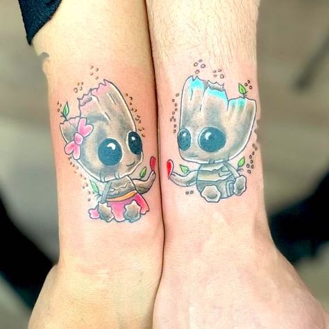 Disney Couple Tattoos, Groot Tattoo, Couple Disney, Couple Tattoos Unique Meaningful, Couple Tattoos Love, Partner Tattoos, Wife Tattoo, Cute Couple Tattoos, Couple Tattoos Unique