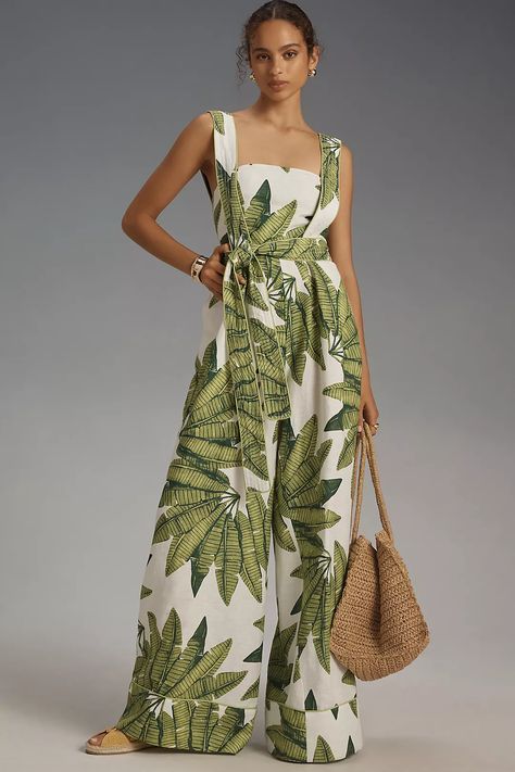 Farm Rio x Anthropologie Collaboration  – anthropologie Palm Fan, Luau Outfits, Casual Day Dresses, Linen Jumpsuit, Formal Dresses For Women, Farm Rio, Anthropologie Dress, Leisure Wear, Women's Dresses