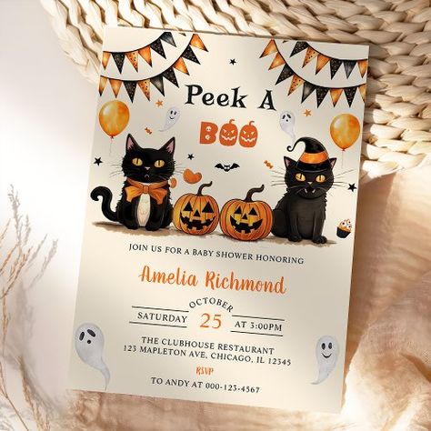 $2.35 | Peek A Boo Black Cat Halloween Baby Shower Party - halloween birthday party, first birthday, 1st birthday ghost october birthday, spooktacular party, octorber birthday, halloween party, ghost birthday party, halloween baby shower, peek a boo baby shower Peek A Boo Baby, Baby Shower Party Invitations, Halloween Invitation, Adult Halloween Party, Cat Themed Gifts, Birthday Halloween Party, Halloween Baby, Cat Halloween, Halloween Party Invitations