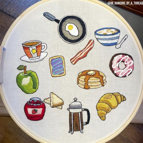 Embroidery Food Pattern, Anger Outlet, Bacon Embroidery, Breakfast Embroidery, Food Embroidery, Hair Bows Diy Ribbon, Embroidery Products, Embroidery Accessories, Hand Sewing Needles