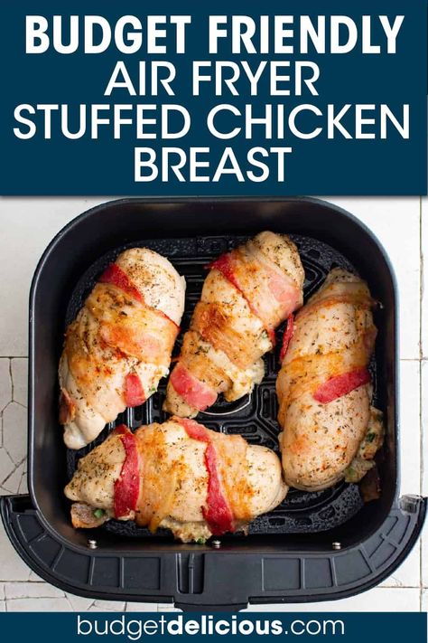 Stuffing Stuffed Chicken Breast, Low Fat Chicken Breast Recipes, Stuffing Stuffed Chicken, Air Fryer Stuffed Chicken Breast, Air Fryer Bacon Wrapped Chicken, Air Fryer Stuffed Chicken, Chicken Breast Air Fryer, Maple Bacon Recipes, Chicken In Air Fryer