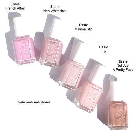 Essie Minimalistic, Mundane Beauty, Box Of Macarons, Essie Pink, Pink Nail Polish Colors, Essie Pink Nail Polish, Chanel Rouge Coco Shine, Light Pink Nail Polish, Travel Schedule