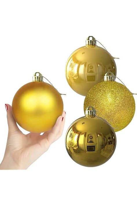 Amazon.com: Christmas Balls Ornaments Large - Gold: Home & Kitchen Orb-shaped Gold Jewelry For Gift, Yellow Christmas Ornaments, Golden Ball Earrings, White Cheistmas Tree Gold Ordaments, Glass Ball Ornaments Target, Yellow Ornaments, Kitchen Store, Christmas Ball, Large Homes