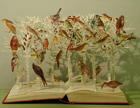 Awesome! Altered Book Art, 3d Street Art, Portfolio Book, Book Sculpture, Paper Birds, Up Book, Unique Book, Paper Cut Art, Sculpture Installation