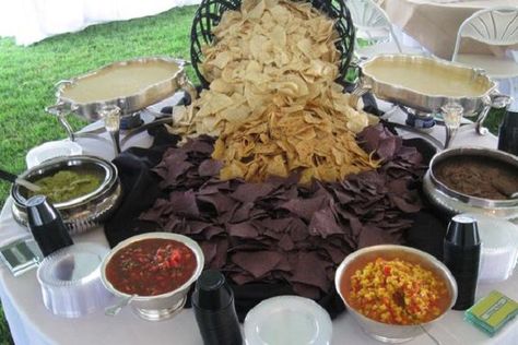 Watch your guests dig into this lavish nacho bar. Margarita, anyone? Tacos Ideas, Food Tacos, Salsa Bar, Diy Wedding Food, Nacho Bar, Reception Food, Wedding Reception Food, Taco Bar, Food Stations