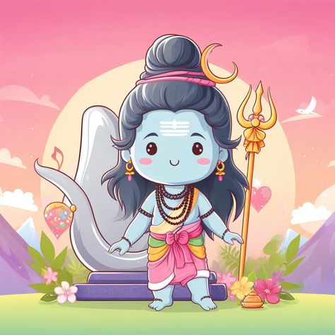 Shivji Cartoon Images, Cute Shivji Drawing, Cute Ganesha Drawing, Shiv Parivar, God Illustration, Drawing Pictures For Kids, Ganesha Drawing, Boho Art Drawings, Happy Navratri Images