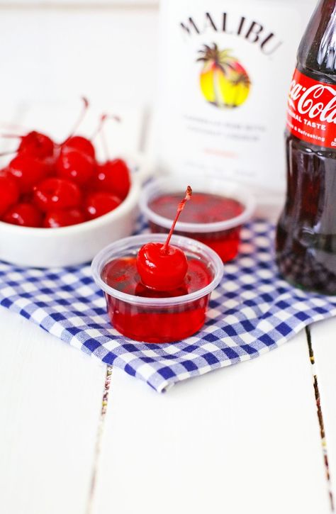 Malibu rum jello shots cherry coke Malibu Rum Jello Shots, Cherry Limeade Jello Shots, Fireball Jello Shots Recipe, Best Jello Shot Recipes, Red Food Party, Malibu Jello Shots, Fireball Jello Shots, Cherry Jello Shots, Rum Jello Shots