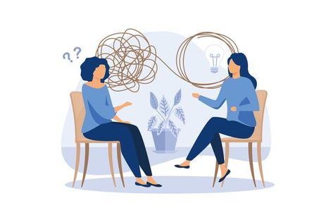 Psychotherapy unraveling complex situati... | Premium Vector #Freepik #vector #people #design #woman #man Interview Illustration, Illustration Business, Online Counseling, Illustration Flat, Outline Illustration, Corporate Videos, Online Therapy, Social Media Network, Call Center