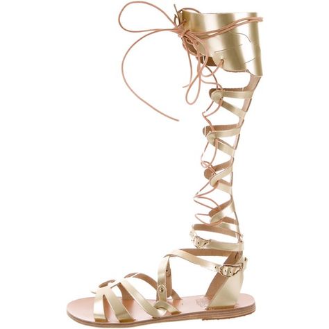 Pre-owned Ancient Greek Sandals Metallic Odyssey Sandals ($145) ❤ liked on Polyvore featuring shoes, sandals, gold, greek lace up sandals, greek sandals, leather lace up sandals, leather gladiator sandals and metallic leather sandals Sandals Greek, Stacked Heel Sandal, Lace Up Gladiator Sandals, Roman Sandals, Leather Gladiator Sandals, Sandals Gold, Metallic Sandals, Ancient Greek Sandals, Greek Sandals