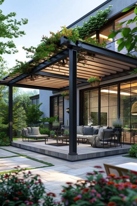 15 Stunning Pergola Patio Ideas You'll Fall In Love With 10 10 X 10 Pergola Ideas, Pergola Patio Modern, Pergola For Deck, Backyard Deck With Pergola, Pergola Porch Ideas, Deck Styling Outdoor, Garden Gazebo Modern Pergola Designs, Pagola Ideas Pergolas, Outdoor Pergola Ideas Backyards