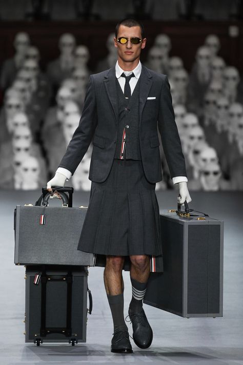 Thom Browne Couture Fall 2023 [PHOTOS] – WWD Thom Browne 2023, Fall 2023 Couture, Tom Brown, Guys In Skirts, 2007 Fashion, 2023 Couture, Brown Dresses, Spring Capsule, Red Carpet Event