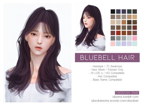 Obsidian Sims, Ts4 Hair, Ulzzang Hair, Female Hairstyles, Pelo Sims, Sims 4 Body Mods, Kpop Hair, Sims Games, Sims 4 Characters