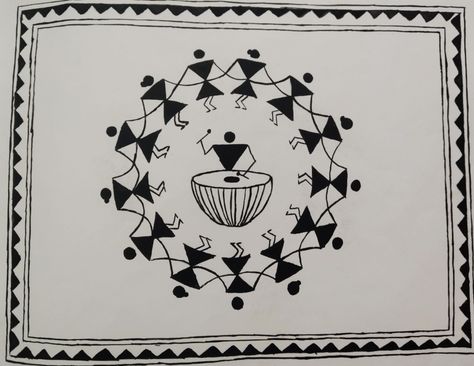 Warli Paintings Easy, Warli Art Easy, Warli Arts, Madhubani Border, Kokopelli Art, Dad Drawing, Worli Painting, Warli Painting, Book Art Projects