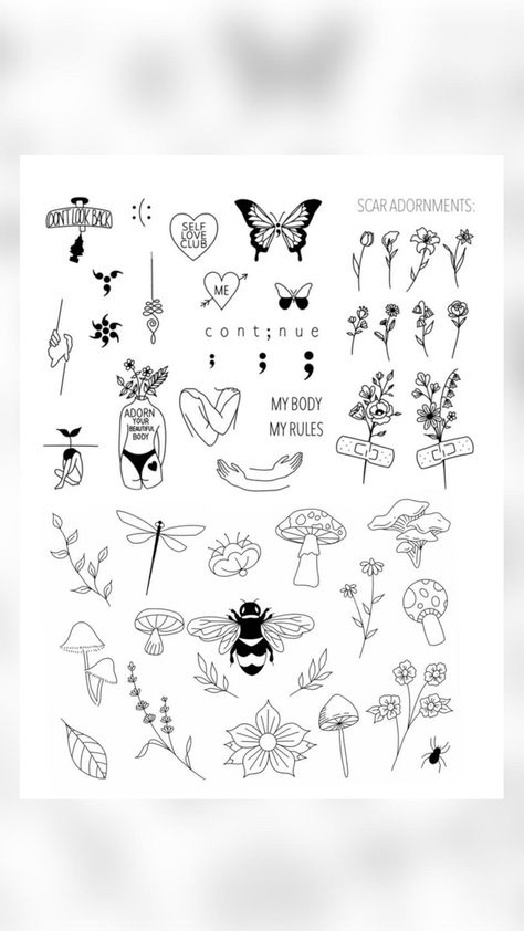 Small Tattoo Ideas 2023, Small Tattoos That Go Together, Small Tattoos For Patchwork Sleeve, Mystical Patchwork Tattoos, Female Flash Tattoo, Fun Couple Tattoo Ideas, Patchwork Tattoo Ideas Flowers, Cover Up For Small Tattoos, Minimal Tattoo Flash