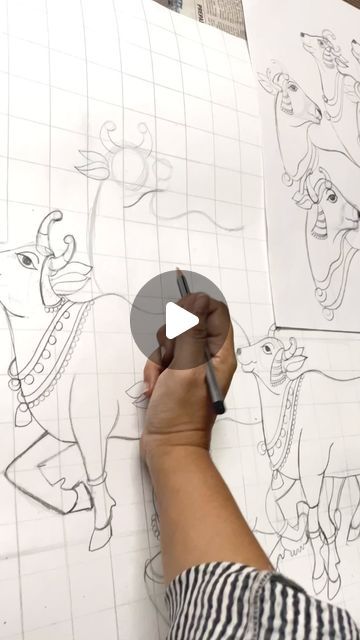 Indian Traditional Wall Decor, Pichwai Dress Designs, Pichwai Cow Sketch Outline, How To Draw Cow Print, Pichwai Rangoli Designs, Pichwai Sketch, Cow Pichwai Painting, Pichwai Lippan Art, Cow Rangoli Designs