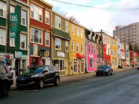 Colorful Water Street East.  St. John's, Newfoundland Canada Newfoundland Aesthetic, St Johns Newfoundland, Canada Life, Newfoundland Canada, Photo Essay, Newfoundland, St John, Vision Board, Street View