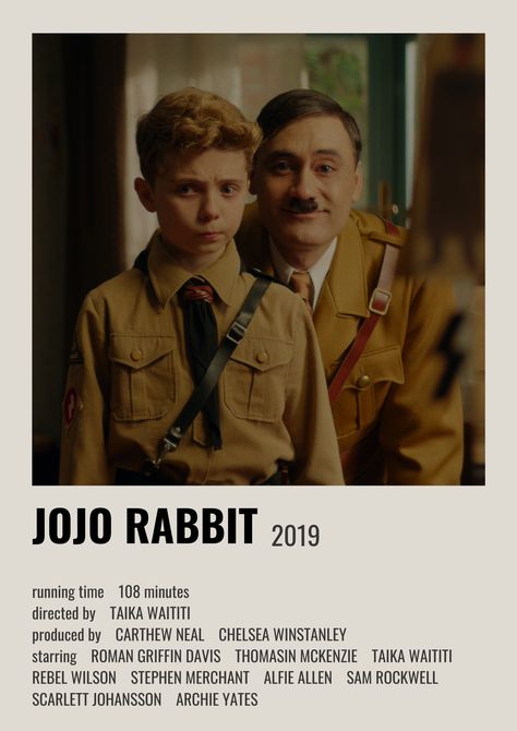 Jojo Rabbit Movie Poster, Remember Me Movie, Jojo Rabbit Poster, In Time Movie, Polaroid Movie Poster, Movie Character Posters, Jojo Rabbit, Series Quotes, Most Paused Movie Scenes