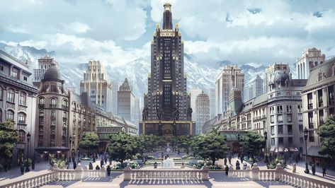 Concept Art Ideas, American Radiator Building, Majestic Art, Fantasy City, Fantasy Places, Modern Fantasy, Futuristic City, Fantasy Art Landscapes, Fantasy Concept Art