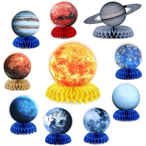 PRICES MAY VARY. Outer Space Party Decorations: there are 10 pieces of different solar system honeycombs, including the sun, the moon and the 8 planets in the solar system , vivid and creative galaxy birthday party decorations,making your party more joyful and mysterious. Unique Solar system honeycombs: the party table decorations with stylish solar system themed design will make your party charming and attractive, you can place them in the middle of the table, or use a clip to hang them in the Space Party Decorations, Space Solar System, Unique Themes, Outer Space Party, Party Table Centerpieces, Honeycomb Decorations, Kids Birthday Party Decoration, Baby Shower Supplies, Space Birthday