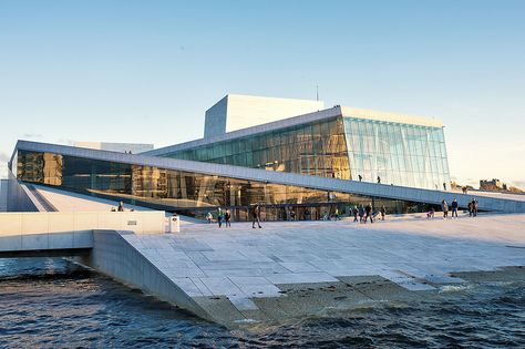 Oslo Opera House at Sunset Oslo Opera House Architecture, Maritime Museum Design, Opera House Architecture, Oslo Opera House, Natural Architecture, Pavilion Architecture, Architecture Presentation Board, Lawn And Landscape, Parametric Design