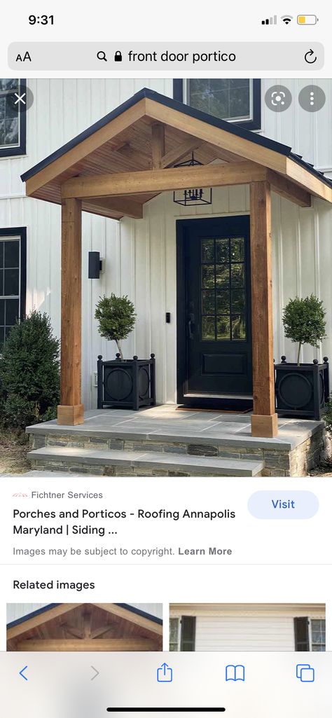 Adding Covered Front Porch, Small Gable Front Porch, Cover Over Door Entrance, Gable Entry Front Porches, Front Porch Pitched Roof, A Frame Front Porch Ideas, Bilevel Front Porch Ideas, Front Door Gable Roof, Adding Roof Over Front Door