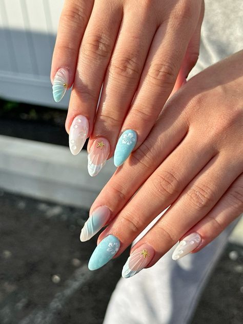 Nails Design For Back To School, New Years Beach Nails, Summer Colourful Nails, Fancy Nail Art Designs Classy, Nail Art Designs Summer 2024, Colourful Nail Designs, Nails Blue And Purple, Summer Beach Nail Designs, Nails Beach Design