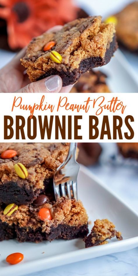 Peanut Butter Brownies Recipe, Pumpkin Peanut Butter, Easy Bar Recipes, Peanut Butter Brownie, Heath Bar, Recipe For Fall, Brownie Bars, Fall Recipes Pumpkin, Pumpkin Brownies