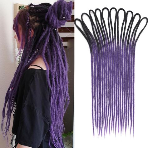 PRICES MAY VARY. 【Premium Material】: Dreadlock extensions is made of Korean low temperature Flame retardant filament hair. Which has natural luster,as real as human hair. 【Package】: Ombre purple10 strands double ended dreadlock extensions. Usually 40-50 strands for a whole head. 【Color and Size】: Fold in half 24 inch ,48 inch after unfolding, ombre purple double ended dreads extensions. 【Suitable Occasions】: Dreadlocks extension is suitable for any occasions.such as party, wedding,music festival Purple Dreadlocks Black Women, Braid In Dreads, Lock Extensions, Black Women Crochet, Half Dreads, Purple Dreads, Extensions For Black Women, Crochet Locs, Dreads Extensions