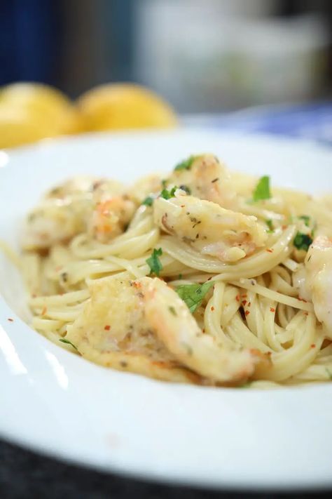 Shrimp Francese | Pasquale Sciarappa Recipes Shrimp Francese, Spaghetti Shrimp, Pasquale Sciarappa Recipes, Pasquale Sciarappa, Citrus Fish, American Dishes, Cooking 101, Quick And Easy Dinner, Dry White Wine