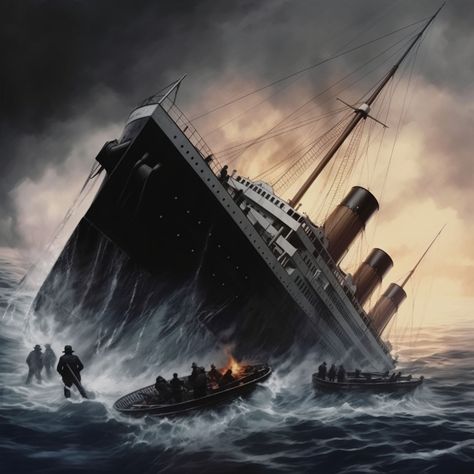 Titanic Sinking Ship, Titanic Wall Decor, Wall Art Ahip, Travel Wall Art Gift, Marine Surf Art, Family Home Decor, vintage home decor, Maritime Wall Art, Unsinkable Ship, Titanic Ship Art, Old Ship Wall Art Vessel Ship, Wall Decor Home The wall art features the striking image of the legendary ship Titanic as it begins to sink during its maiden voyage in 1912. The painting shows the majesty and scale of the ship as it tilts and plunges into the dark waters of the Atlantic. The loneliness of the ship in the middle of the vast ocean emphasizes the magnitude of the tragedy that unfolded on that fateful night. Without the need for words, the work evokes a sense of wonder and melancholy, immortalizing this tragic event that left a deep mark on maritime history and the collective memory of humani Titanic Ship Pictures, The Titanic Ship, Titanic Poster Aesthetic, Titanic Aesthetic Ship, Titanic Boat, Titanic Poster, Titanic Art, Titanic Ship Sinking, Titanic Lifeboats